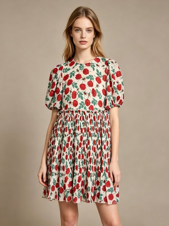 Ganni Dresses & Skirts - NWT GANNI Floral Print Pleated Georgette Mini Dress Size 36 Jenney
